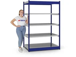 Discount PROREGAL Fachbodenregal Stecksystem Vierkant-Profil Grundregal HxBxT 200 x 132,5 x 80 cm 5 Ebenen Einseitige Bauart Fachlast 200 kg Enzian Blau