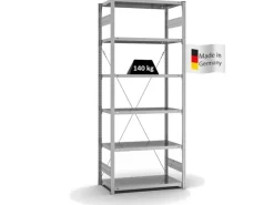 PROREGAL Fachbodenregal Stecksystem T-Profil Light-Duty Grundregal HxBxT 250 x 100 x 50 cm 6 Ebenen Fachlast 140 kg Einseitig Nutzbar Verzinkt