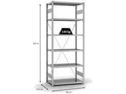 PROREGAL Fachbodenregal Stecksystem T-Profil Light-Duty Grundregal HxBxT 250 x 100 x 50 cm 6 Ebenen Fachlast 140 kg Einseitig Nutzbar Verzinkt