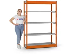 PROREGAL Fachbodenregal Stecksystem Vierkant-Profil Grundregal HxBxT 200 x 132,5 x 40 cm 5 Ebenen Einseitige Bauart Fachlast 200 kg