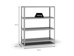 PROREGAL Fachbodenregal Schraubsystem Heavy-Duty Grundregal HxBxT 150 x 130 x 50 cm 4 Ebenen Fachlast 350 kg Beidseitig Nutzbar