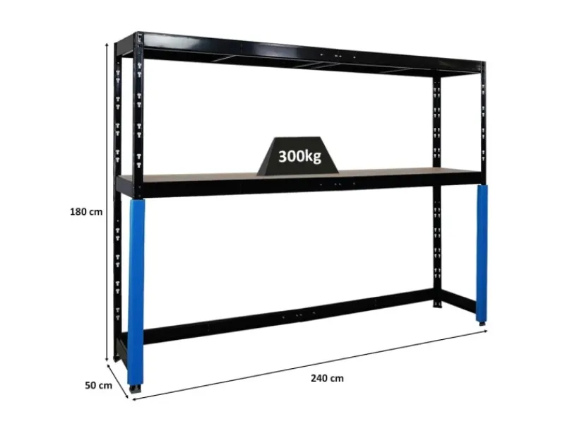 Outlet PROREGAL Garagenregal HERCULES Platzsparend Unterfahrbar HxBxT 180x240x50cm 2 Lagerebenen Fachlast 300kg Schwarz Lagerregal Schwerlastregal