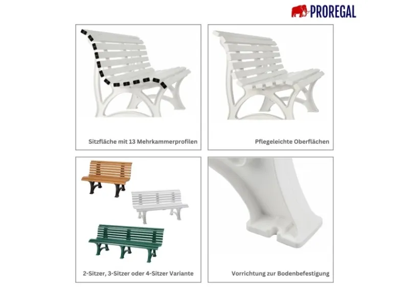 PROREGAL Gartenbank Jamaika 4 Sitzer HxBxT 80 x 200 x 64 cm Witterungskunststoff & UV Beständiger Kunststoff Parkbank Sitzbank