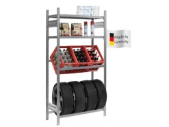 Hot PROREGAL Getränkekisten- & Reifenregal Chiemsee Tire Made in Germany HxBxT 200 x 106 x 43,5 cm 3 Kisten auf 1 Ebene & 4 Reifen & 2 Boards Verzinkt