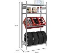 Hot PROREGAL Getränkekisten- & Reifenregal Chiemsee Tire Made in Germany HxBxT 200 x 106 x 43,5 cm 3 Kisten auf 1 Ebene & 4 Reifen & 2 Boards Verzinkt