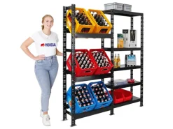 PROREGAL Getränkekistenregal Gaardasee HxBxT 180 x 160 x 30 cm 6 Kisten & 5 Boards Schwarz Freistehend Kistenständer Getränkeregal