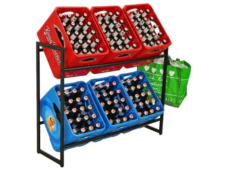 PROREGAL Getränkekistenregal Baldeneysee Inkl. 2 Haken & 2 Auflageträger HxBxT 82x104x32cm Höhenverstellbare Füße 2 Ebenen Schwarz