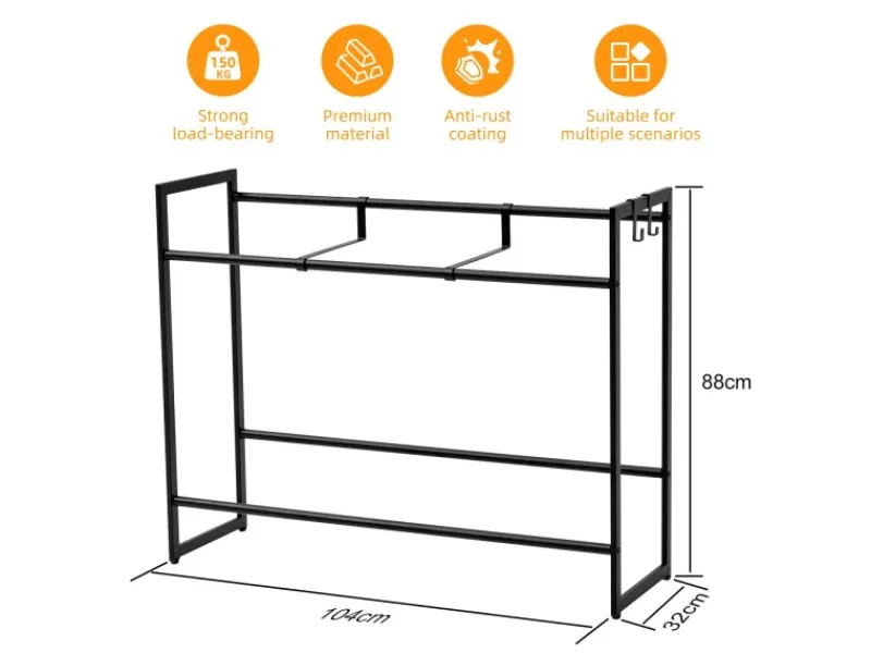 PROREGAL Getränkekistenregal Baldeneysee Inkl. 2 Haken & 2 Auflageträger HxBxT 82x104x32cm Höhenverstellbare Füße 2 Ebenen Schwarz