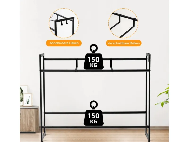 PROREGAL Getränkekistenregal Baldeneysee Inkl. 2 Haken & 2 Auflageträger HxBxT 82x104x32cm Höhenverstellbare Füße 2 Ebenen Schwarz