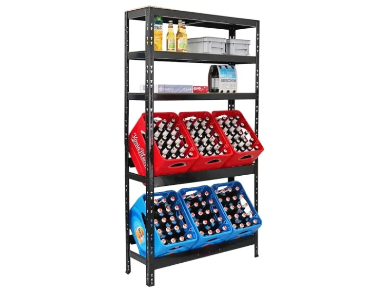 PROREGAL Getränkekistenregal Bodensee 6 Kisten mit 3 Ablagen Schwarz HxBxT 180 x 100 x 30 cm Freistehend Kistenständer Getränkeregal