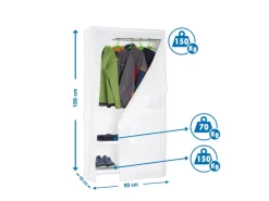 PROREGAL Kleiderregal Peacock mit Regalbezug HxBxT 180 x 90 x 50 cm Weiß Kleiderständer Garderobe Klamottenregal Stangenregal