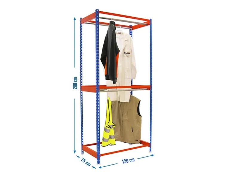 PROREGAL Kleiderstangenregal Metal Doppel HxBxT 200 x 120 x 75 cm Blau/Orange Kleiderständer Garderobe Klamottenregal Stangenregal Regal