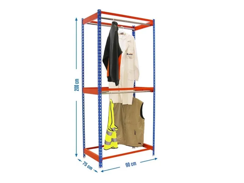 Sale PROREGAL Kleiderstangenregal Metal Doppel HxBxT 200 x 90 x 75 cm Blau/Orange Kleiderständer Garderobe Klamottenregal Stangenregal Regal