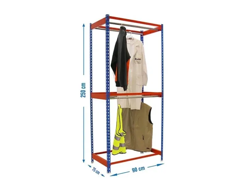 Sale PROREGAL Kleiderstangenregal Metal Doppel HxBxT 250 x 90 x 75 cm Blau/Orange Kleiderständer Garderobe Klamottenregal Stangenregal Regal