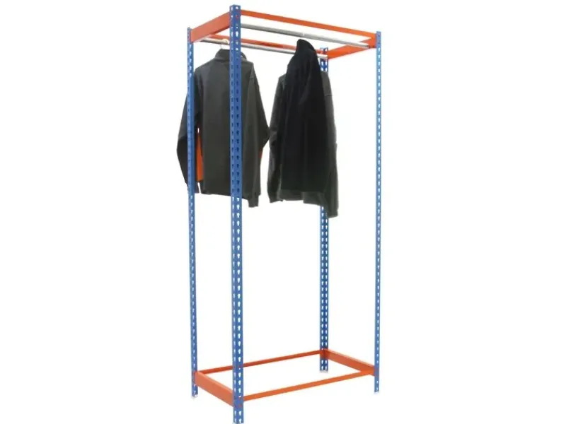 PROREGAL Kleiderstangenregal Metal Einzel HxBxT 200 x 90 x 50 cm Blau/Orange Kleiderständer Garderobe Klamottenregal Stangenregal Regal