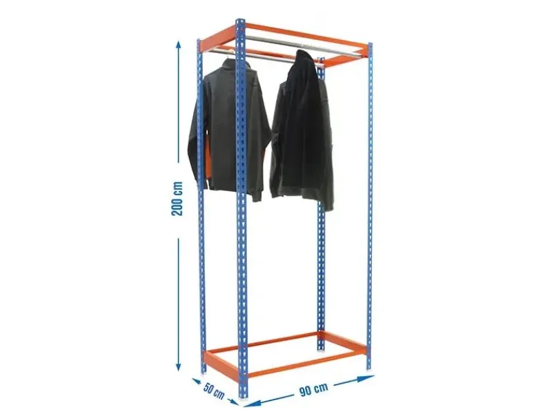 PROREGAL Kleiderstangenregal Metal Einzel HxBxT 200 x 90 x 50 cm Blau/Orange Kleiderständer Garderobe Klamottenregal Stangenregal Regal