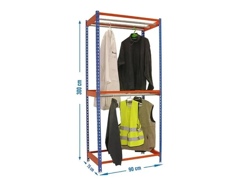 PROREGAL Kleiderstangenregal Metal Doppel HxBxT 300 x 90 x 75 cm Blau/Orange Kleiderständer Garderobe Klamottenregal Stangenregal Regal