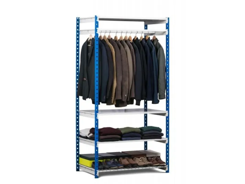 PROREGAL Kleiderständer Maximus H x B x H 200 x 125 x 60 cm 4 Fachboden 1 Kleiderstange Lichtgrau