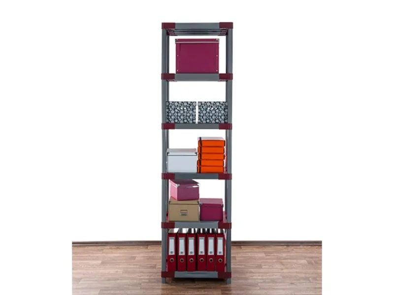 Clearance PROREGAL Kunststoffregal Big Grey Bear Extra-Tall HxBxT 220 x 70 x 46 cm Fachlast 160 kg Grau/Rot Grau-Rot