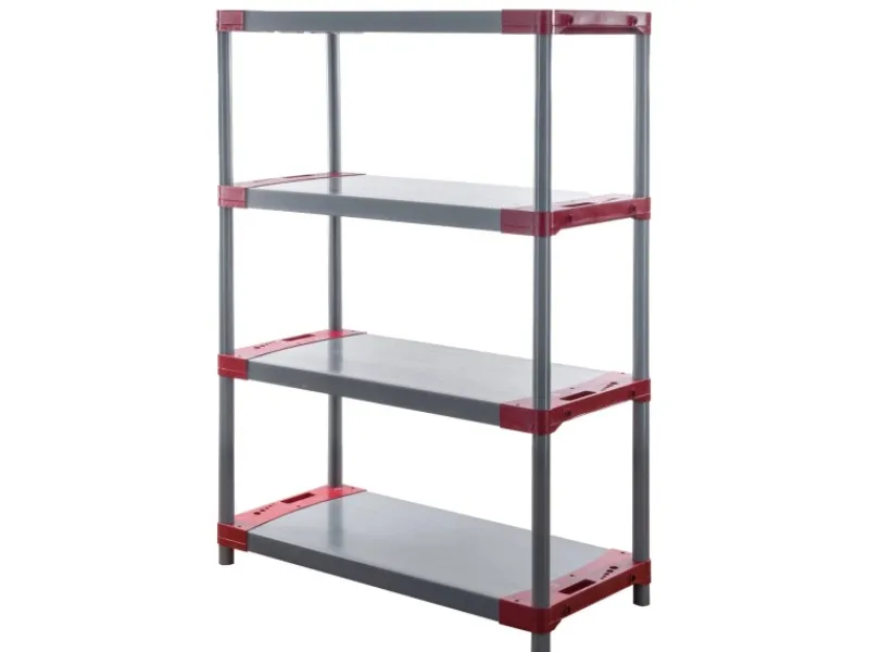 PROREGAL Kunststoffregal Big Grey Bear Low HxBxT 138 x 110 x 46 cm Fachlast 160 kg Grau/Rot