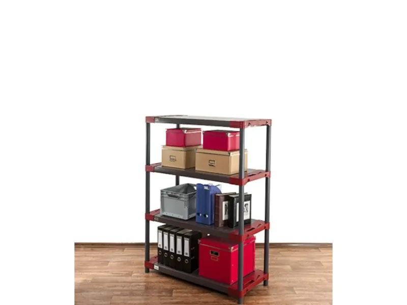 PROREGAL Kunststoffregal Big Grey Bear Low HxBxT 138 x 110 x 46 cm Fachlast 160 kg Grau/Rot