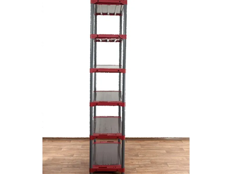 PROREGAL Kunststoffregal Grey Bear Extra-Tall HxBxT 220 x 90 x 46 cm Fachlast 120 kg Grau/Rot