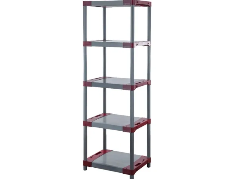 PROREGAL Kunststoffregal Grey Bear Tall HxBxT 180 x 70 x 46 cm Fachlast 120 kg Grau/Rot