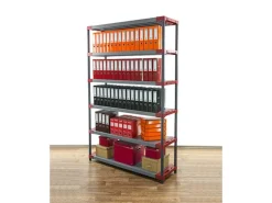 Outlet PROREGAL Kunststoffregal Grey Bear Extra-Tall HxBxT 220 x 150 x 46 cm Fachlast 70 kg Grau/Rot Grau-Rot