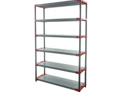 PROREGAL Kunststoffregal Grey Bear Extra-Tall HxBxT 220 x 140 x 46 cm Fachlast 70 kg Grau/Rot