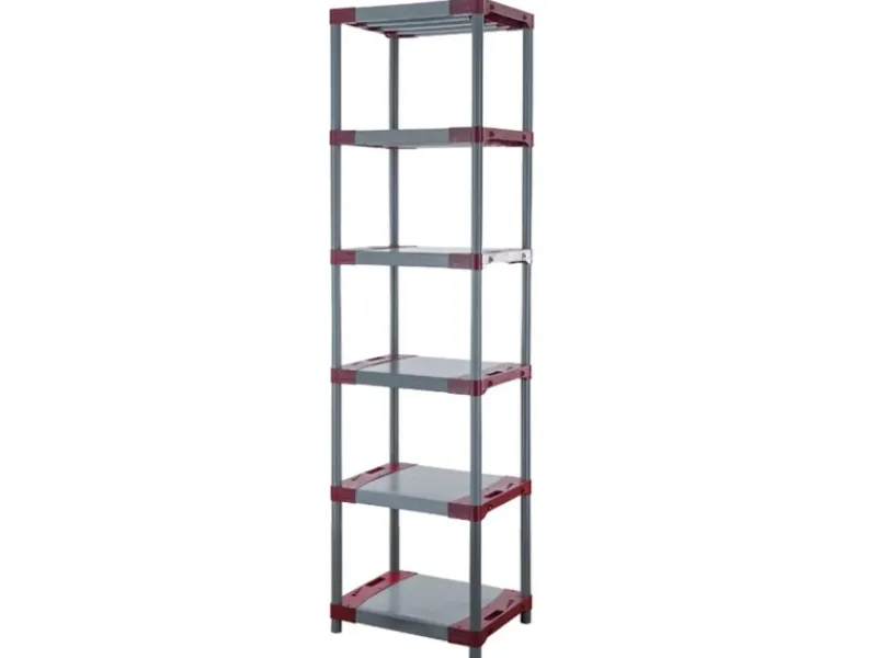 PROREGAL Kunststoffregal Grey Bear Extra-Tall HxBxT 220 x 60 x 46 cm Fachlast 120 kg Grau/Rot