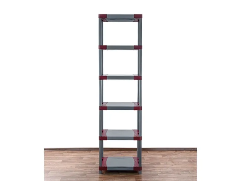 PROREGAL Kunststoffregal Grey Bear Extra-Tall HxBxT 220 x 60 x 46 cm Fachlast 120 kg Grau/Rot