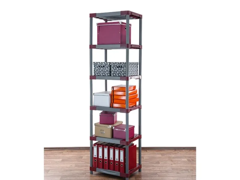 PROREGAL Kunststoffregal Grey Bear Extra-Tall HxBxT 220 x 60 x 46 cm Fachlast 120 kg Grau/Rot