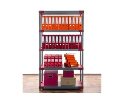 Outlet PROREGAL Kunststoffregal Big Grey Bear Tall HxBxT 180 x 80 x 46 cm Fachlast 160 kg Grau/Rot Grau-Rot