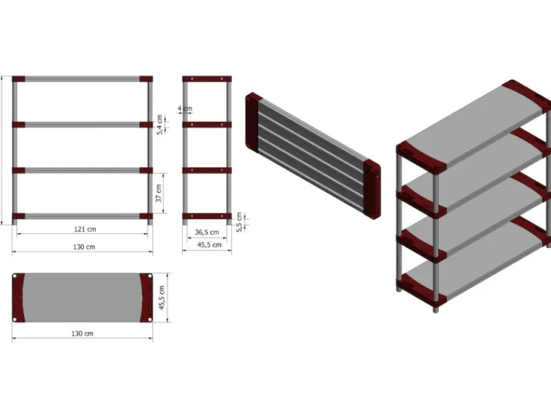 PROREGAL Kunststoffregal Big Grey Bear Low HxBxT 138 x 130 x 46 cm Fachlast 120 kg Grau/Rot