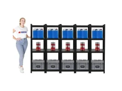 PROREGAL Mega Deal 5 x All Black Series Schwerlastregal Ragnar HxBxT 150 x 45 x 45 cm Fachlast 100 kg Matt Schwarz Kellerregal Steckregal Garagenregal