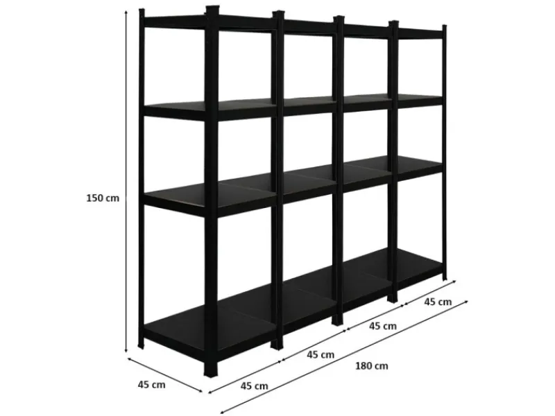 PROREGAL Mega Deal 4 x All Black Series Schwerlastregal Ragnar HxBxT 150 x 45 x 45 cm Fachlast 100 kg Matt Schwarz Kellerregal Steckregal Garagenregal