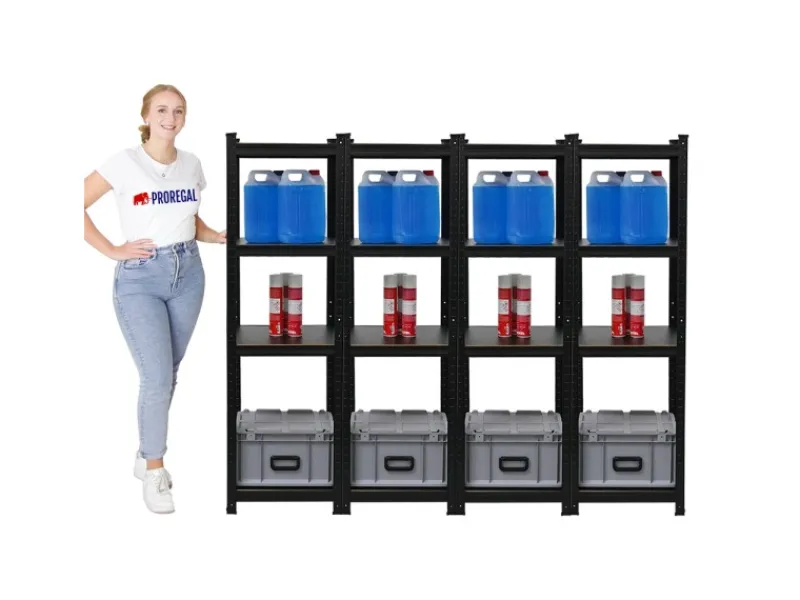 PROREGAL Mega Deal 4 x All Black Series Schwerlastregal Ragnar HxBxT 150 x 45 x 45 cm Fachlast 100 kg Matt Schwarz Kellerregal Steckregal Garagenregal