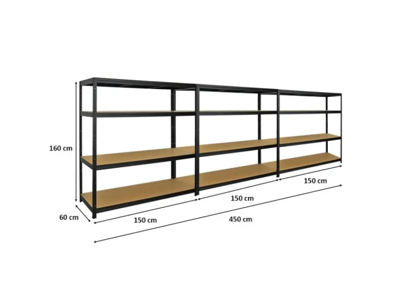 PROREGAL Mega Deal 3er-Set Schwerlastregal Giant Elephant 160x150x60cm mit 4 Ebenen Fachlast 200kg