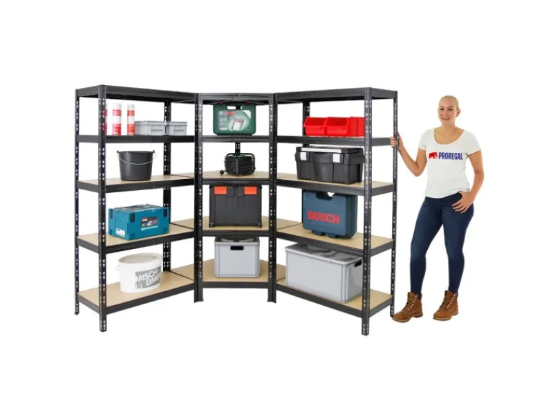 PROREGAL Mega Deal Tiger 1x Eckregal & 2x Schwerlastregal 180x 90x 45 cm Fachlast 175 & 265 kg