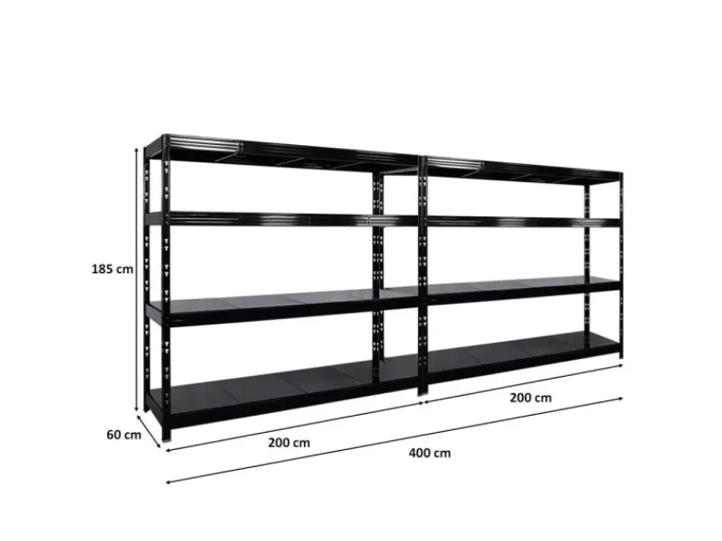 PROREGAL Mega Deal 2x Profi Schwerlastregal Rhino HxBxT 180x200x60cm 4 Stahlplatten-Ebenen Fachlast 500kg Schwarz