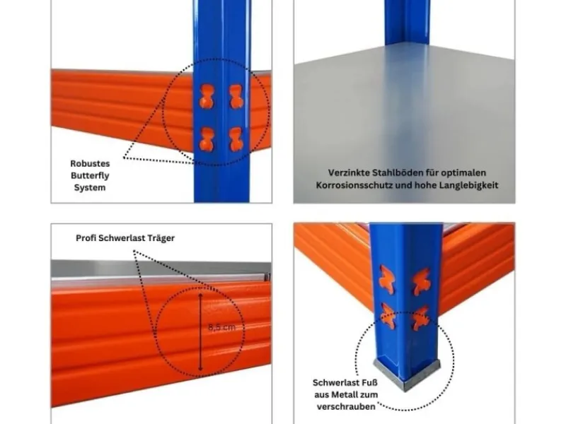 Sale PROREGAL Mega Deal 3x Profi Schwerlastregal Rhino HxBxT 180x200x60cm 4 Stahlplatten-Ebenen Fachlast 500kg Blau/Orange Blau-Orange