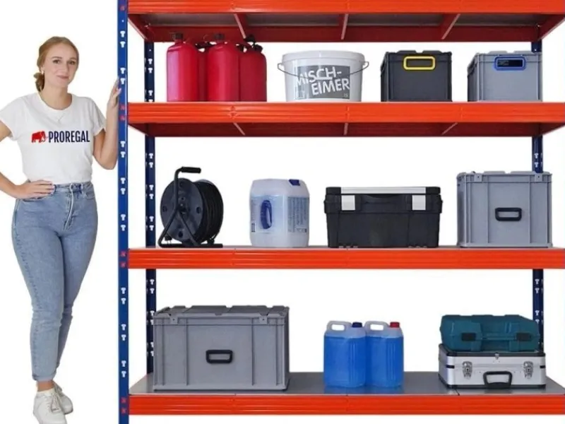 Sale PROREGAL Mega Deal 3x Profi Schwerlastregal Rhino HxBxT 180x200x60cm 4 Stahlplatten-Ebenen Fachlast 500kg Blau/Orange Blau-Orange
