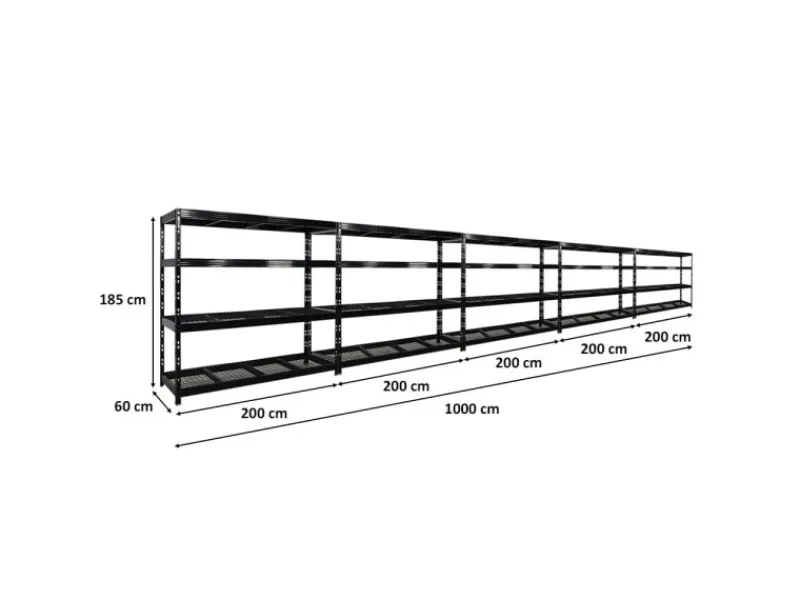 Sale PROREGAL Mega Deal 5x Profi Schwerlastregal Rhino HxBxT 180x200x60cm 4 Gitterrost-Ebenen Fachlast 500kg Schwarz