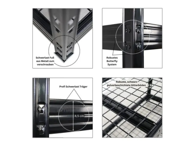 Sale PROREGAL Mega Deal 5x Profi Schwerlastregal Rhino HxBxT 180x200x60cm 4 Gitterrost-Ebenen Fachlast 500kg Schwarz