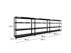 PROREGAL Mega Deal 3x Profi Schwerlastregal Rhino HxBxT 180x200x60cm 4 Stahlplatten-Ebenen Fachlast 500kg Schwarz