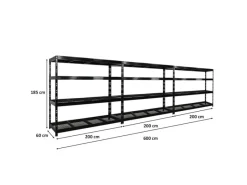 PROREGAL Mega Deal 3x Profi Schwerlastregal Rhino HxBxT 180x200x60cm 4 Gitterrost-Ebenen Fachlast 500kg Schwarz