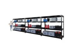 PROREGAL Mega Deal 3x Profi Schwerlastregal Rhino HxBxT 180x200x60cm 4 Gitterrost-Ebenen Fachlast 500kg Schwarz