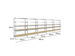 Discount PROREGAL Mega Deal 5x Schwerlastregal Rivet HxBxT 180 x 120 x 45 cm Fachlast 250 kg Verzinkt
