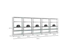 PROREGAL Mega Deal 5x Schwerlastregal Steel Eagle HxBxT 180 x 100 x 40 cm Fachlast 130 kg