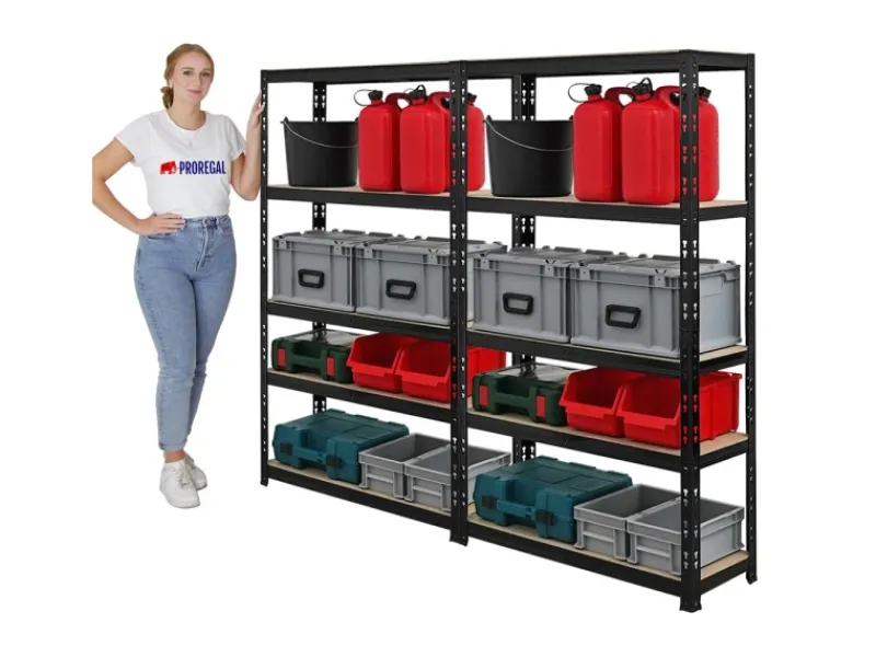 PROREGAL Mega Deal 2x Schwerlastregal APOLLO HxBxT 150 x 90 x 30 cm Fachlast 175kg Schwarz